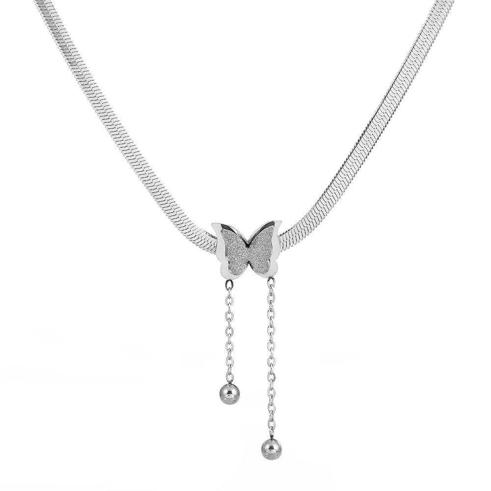 Frosted Butterfly Stainless Steel Choker