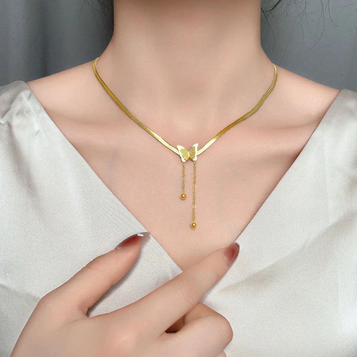 Frosted Butterfly Stainless Steel Choker
