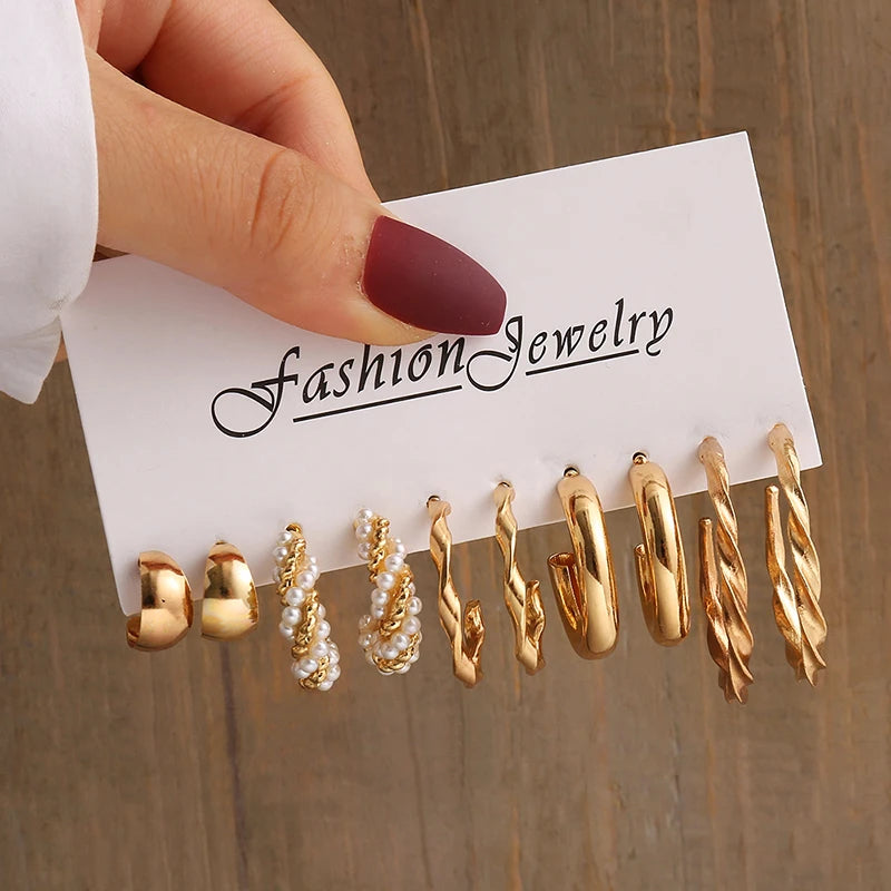 Gold Pearl Geometric Dangle Earrings