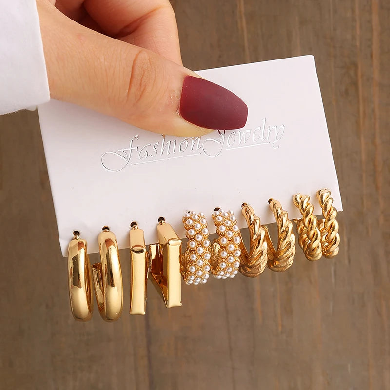 Gold Pearl Geometric Dangle Earrings