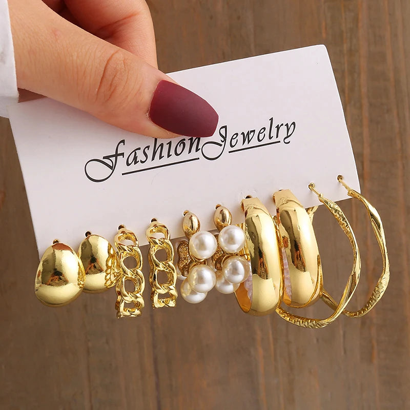 Gold Pearl Geometric Dangle Earrings