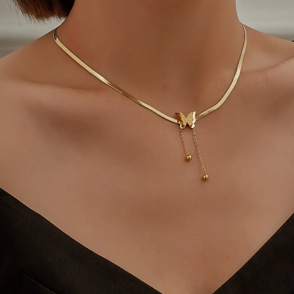 Frosted Butterfly Stainless Steel Choker