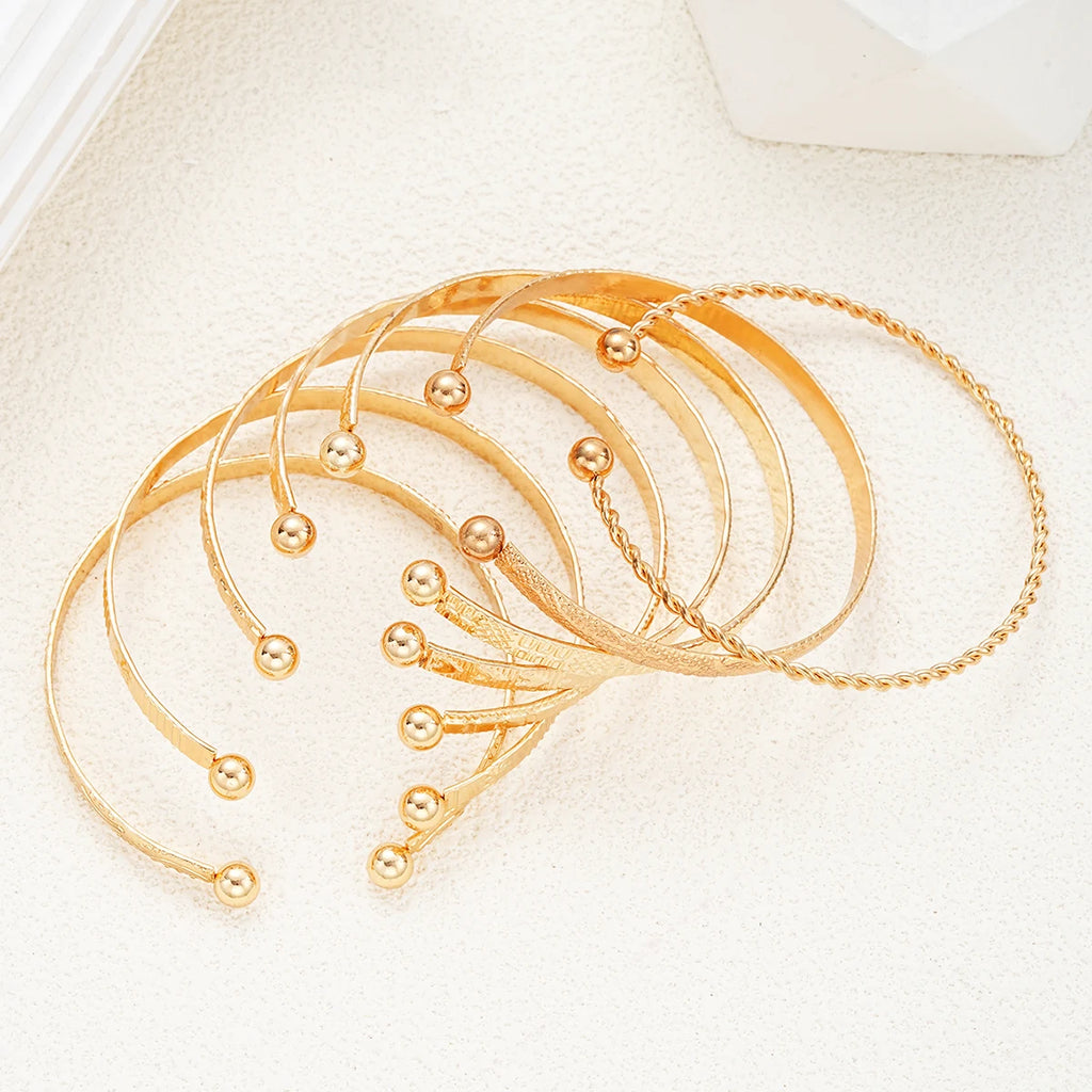 7 Pcs/Set Gold Open Bangle Bracelet Set