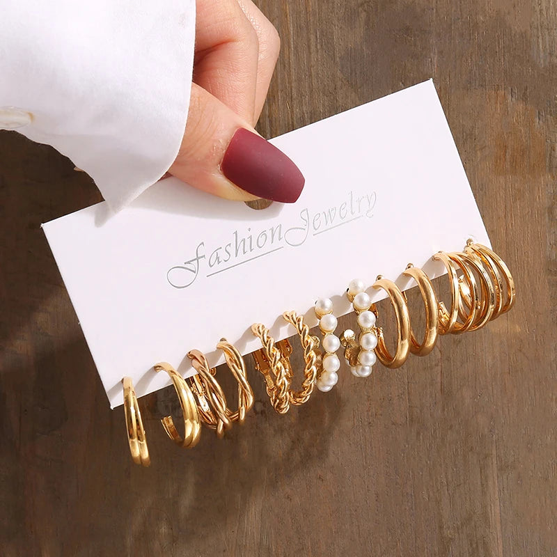 Gold Pearl Geometric Dangle Earrings