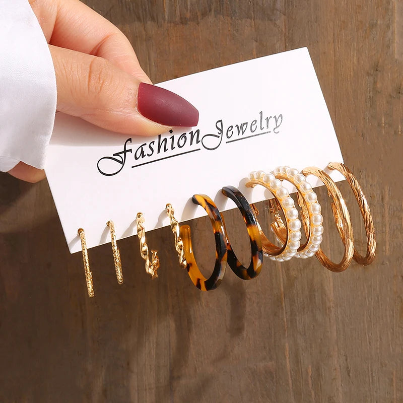 Gold Pearl Geometric Dangle Earrings