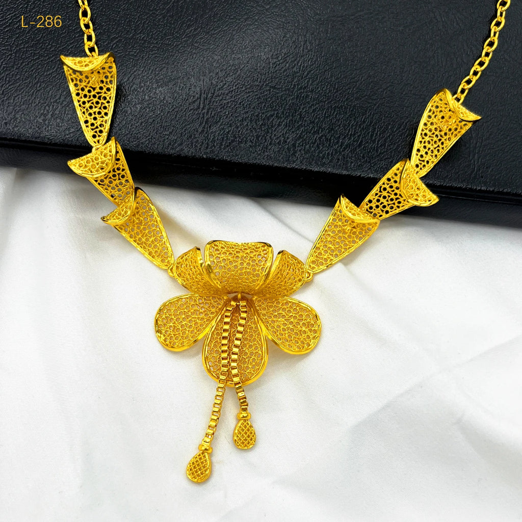 African Flower Necklace Earrings Jewelry Set For Women 24K Gold Plated Dubai Indian Nigeria Bridal Wedding Party Gift Jewellery