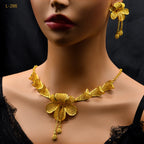 African Flower Necklace Earrings Jewelry Set For Women 24K Gold Plated Dubai Indian Nigeria Bridal Wedding Party Gift Jewellery