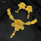African Flower Necklace Earrings Jewelry Set For Women 24K Gold Plated Dubai Indian Nigeria Bridal Wedding Party Gift Jewellery