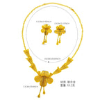 African Flower Necklace Earrings Jewelry Set For Women 24K Gold Plated Dubai Indian Nigeria Bridal Wedding Party Gift Jewellery