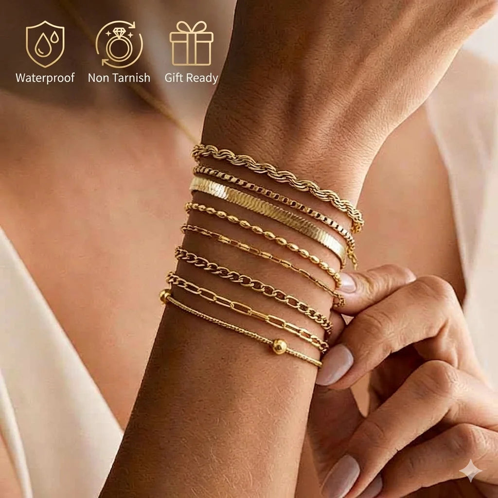 Non-Tarnish Gold Plated Thin Herringbone Bracelet