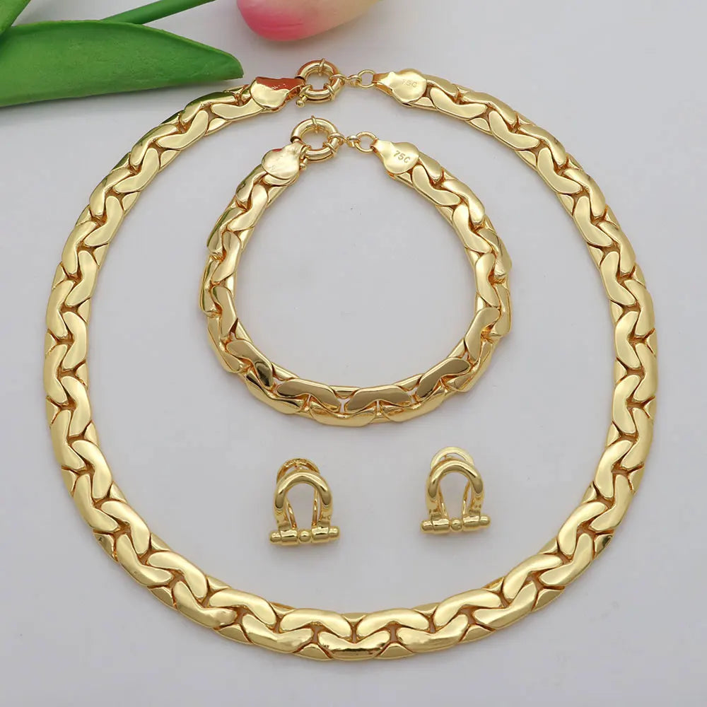 Brazilian 18K Gold Plated Jewelry Set Africa High Quality Gold Color Necklace Bracelet Earrings Suitable For Daily Wear Banquet