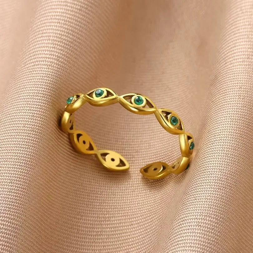 Stainless Steel Flower Open Rings For Women Trend Wedding Heart Jewelry Gold Color Geometric Hollow Ring Daily Accessories Gift