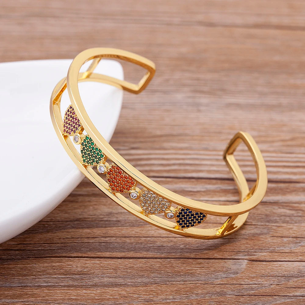 ChooseMe Punk Copper Zircon Crystal Open Cuff Bangle
