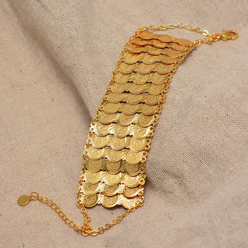 Gold-Color Middle Eastern Islamic Money Coin Bangle
