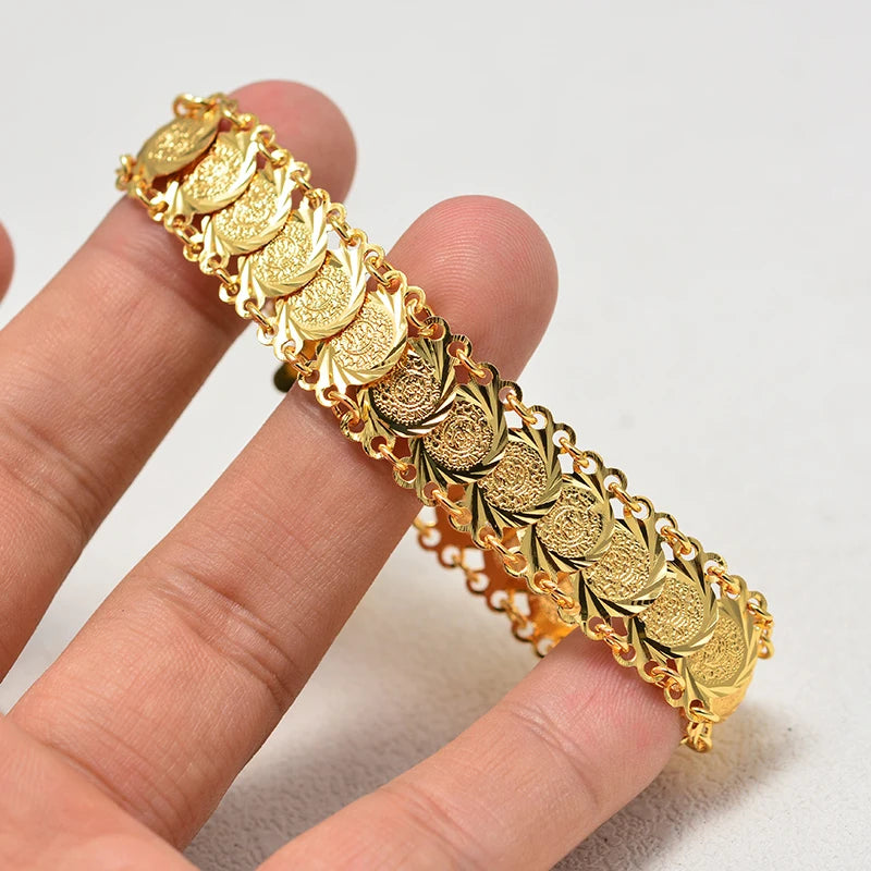 Gold-Color Middle Eastern Islamic Money Coin Bangle