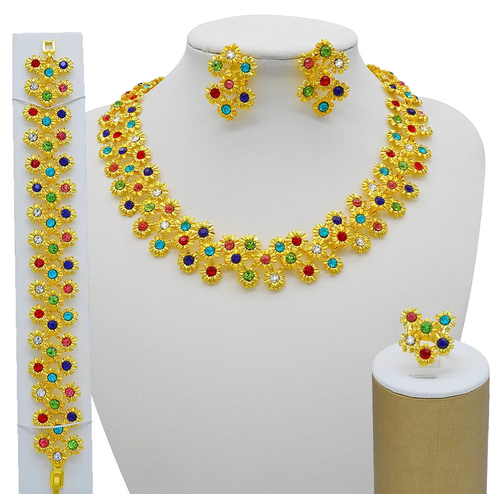 Dubai Women Gold Color Jewelry Sets African Wedding Bridal Gifts For Saudi Arab Necklace Bracelet Earrings Ring Jewellery Set