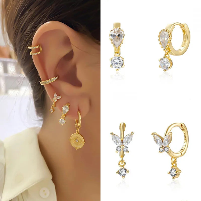 Boucles d'oreilles mini créoles ChooseMe de luxe en or et argent remplies d'opale et de zircon