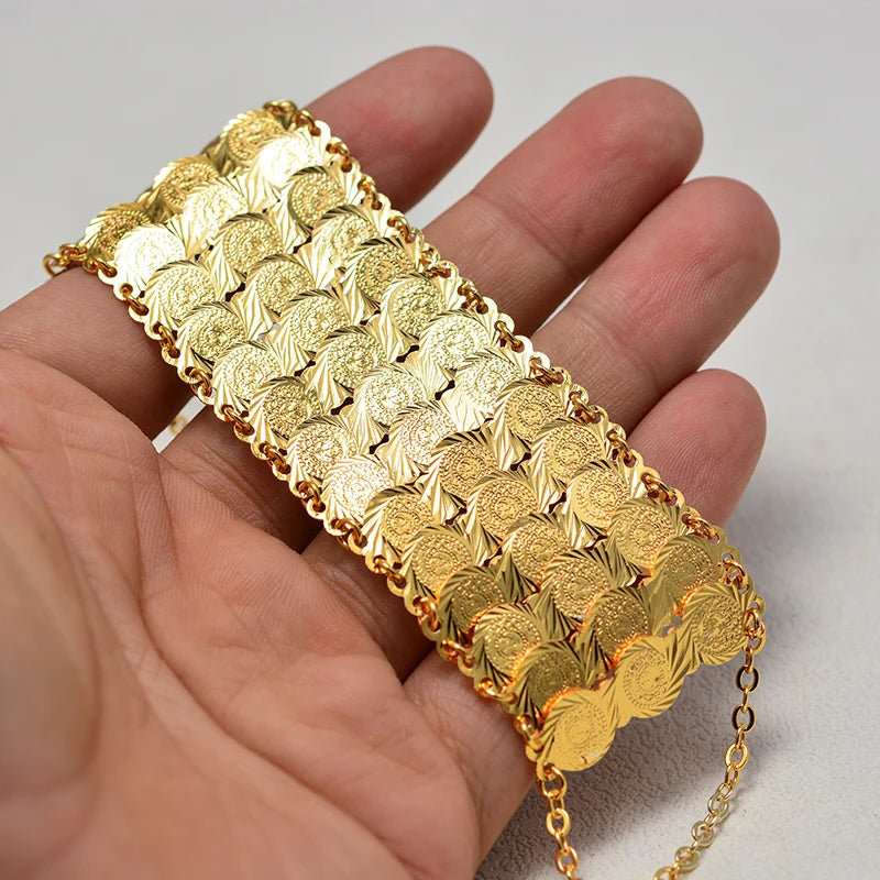 Gold-Color Middle Eastern Islamic Money Coin Bangle