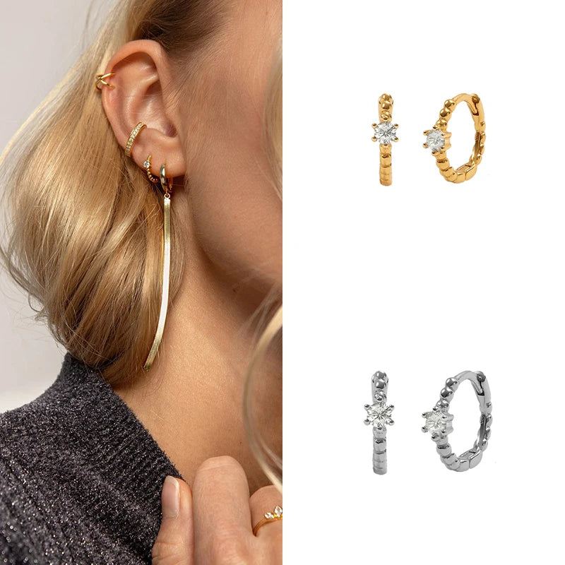 Boucles d'oreilles mini créoles ChooseMe de luxe en or et argent remplies d'opale et de zircon