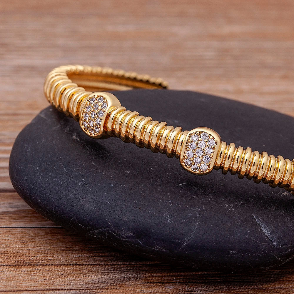 ChooseMe Punk Copper Zircon Crystal Open Cuff Bangle