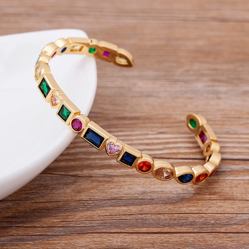 ChooseMe Punk Copper Zircon Crystal Open Cuff Bangle