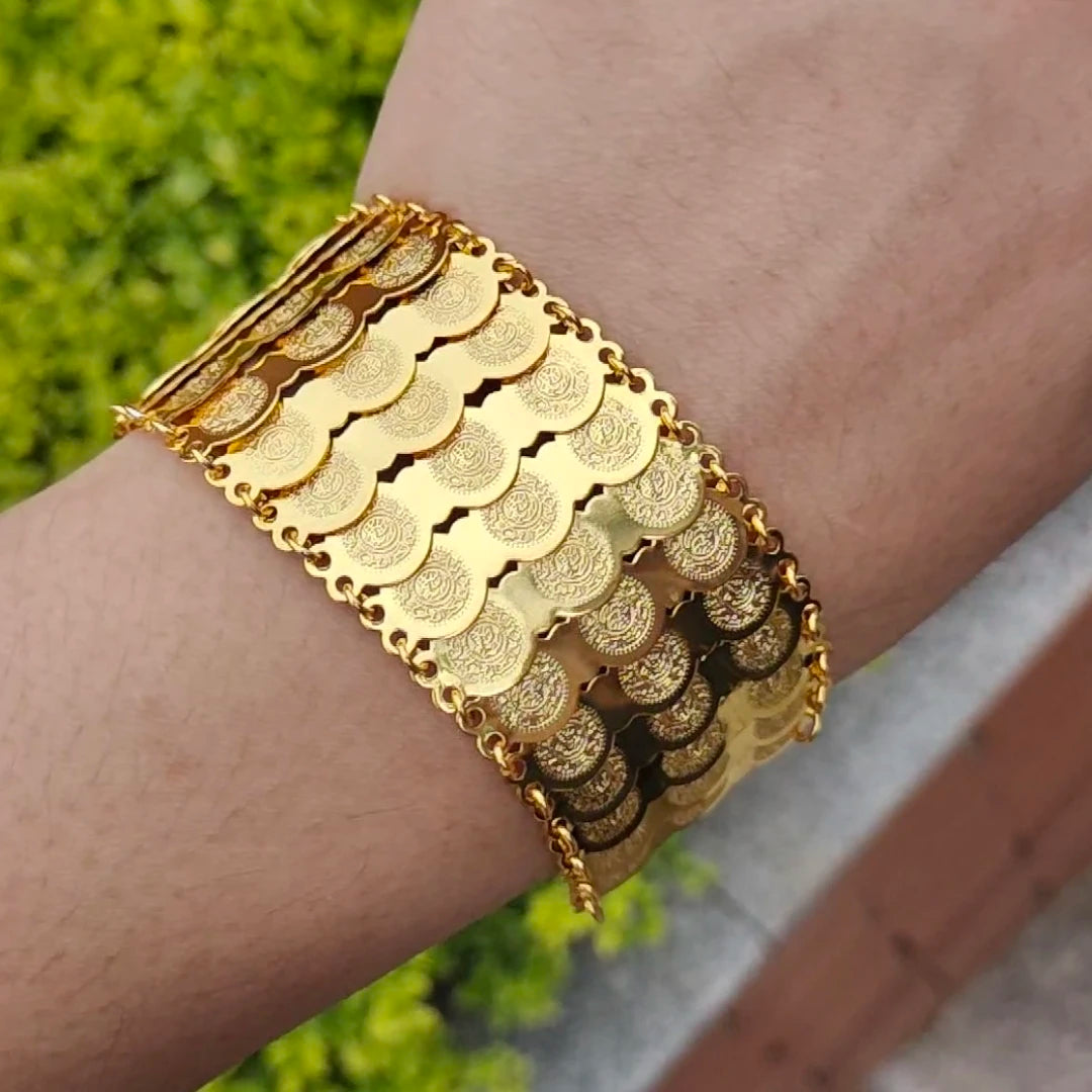 Gold-Color Middle Eastern Islamic Money Coin Bangle