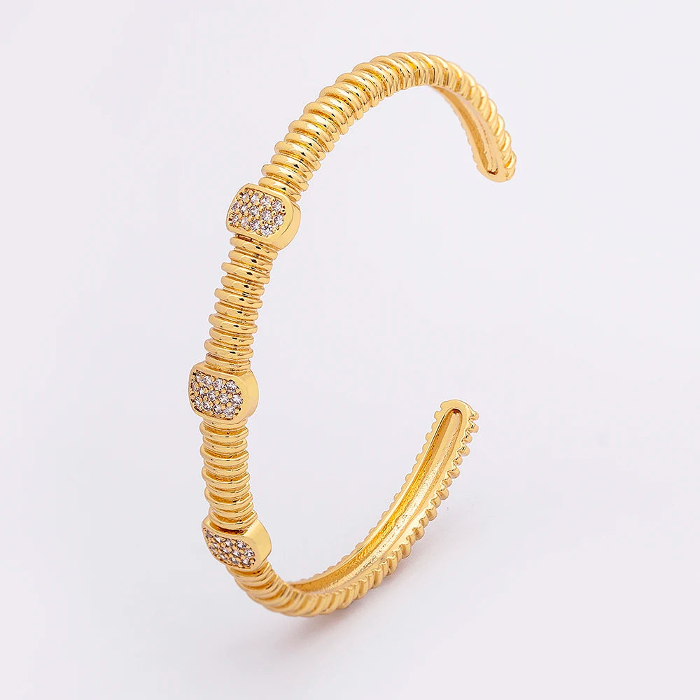 ChooseMe Punk Copper Zircon Crystal Open Cuff Bangle