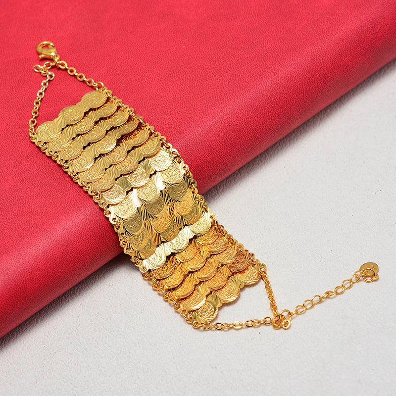 Gold-Color Middle Eastern Islamic Money Coin Bangle