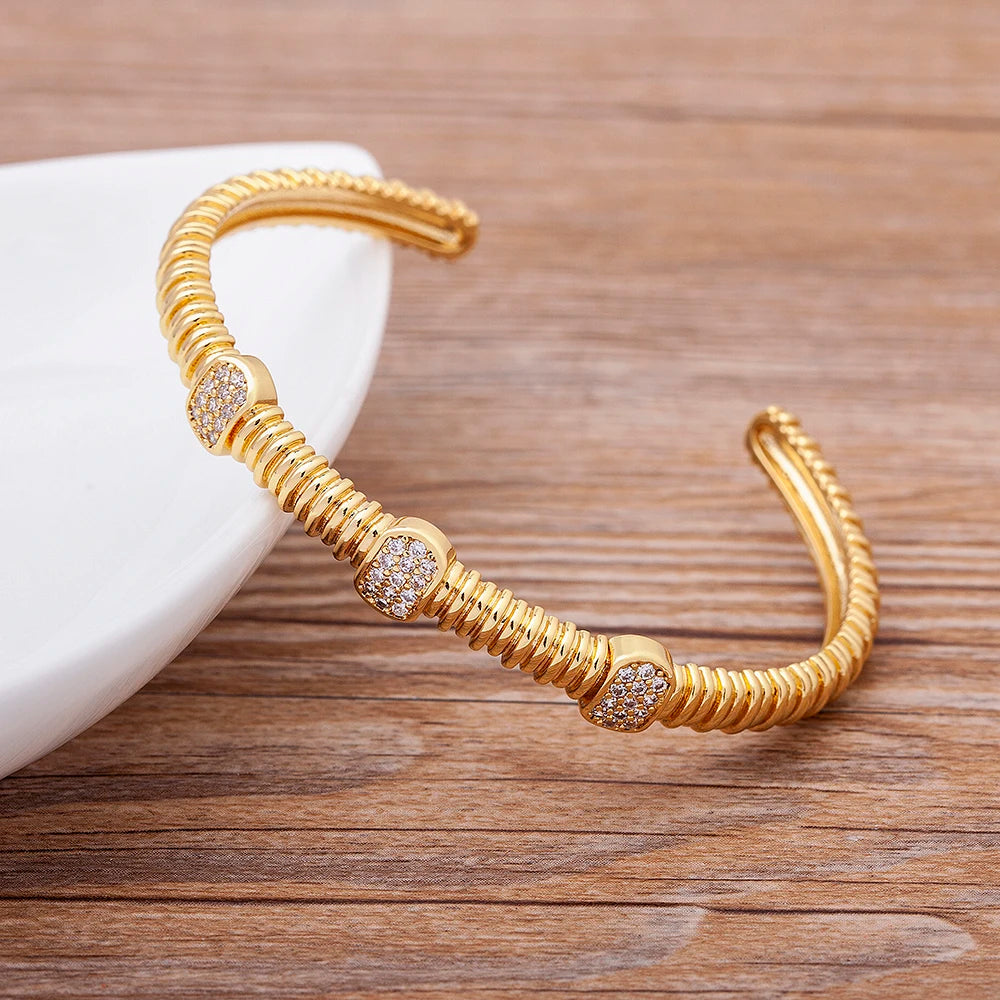 ChooseMe Punk Copper Zircon Crystal Open Cuff Bangle
