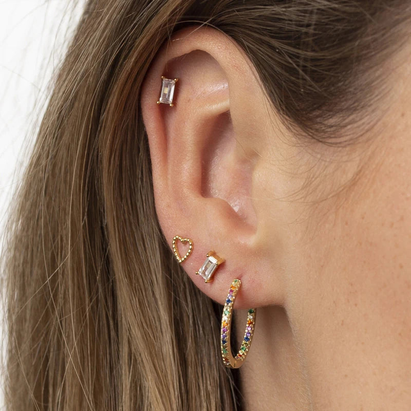Boucles d'oreilles mini créoles ChooseMe de luxe en or et argent remplies d'opale et de zircon