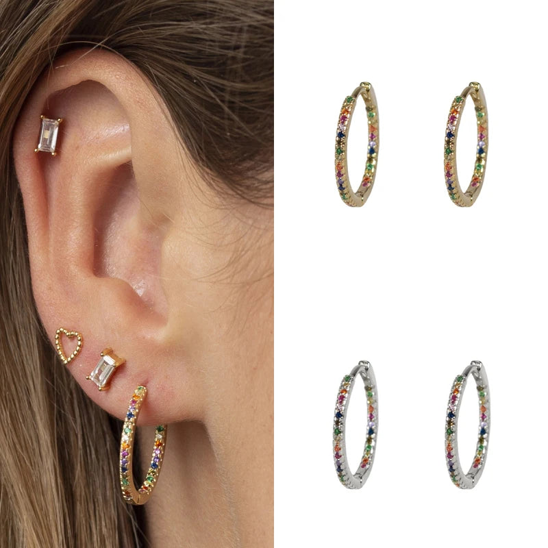 Boucles d'oreilles mini créoles ChooseMe de luxe en or et argent remplies d'opale et de zircon