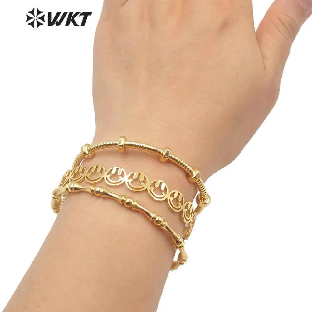 WT-B561 Special Design Cuff Bangle Screw Shape Punk Style Brass 18k Gold Eletroplated Cool Fashion For Girls