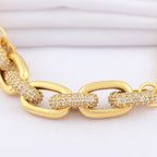 Femme Micro Pave Rhinestones Copper Gold Plated Chunky Chain Bracelet Fashion Jewelry For Women Punk Birthday Party Gift