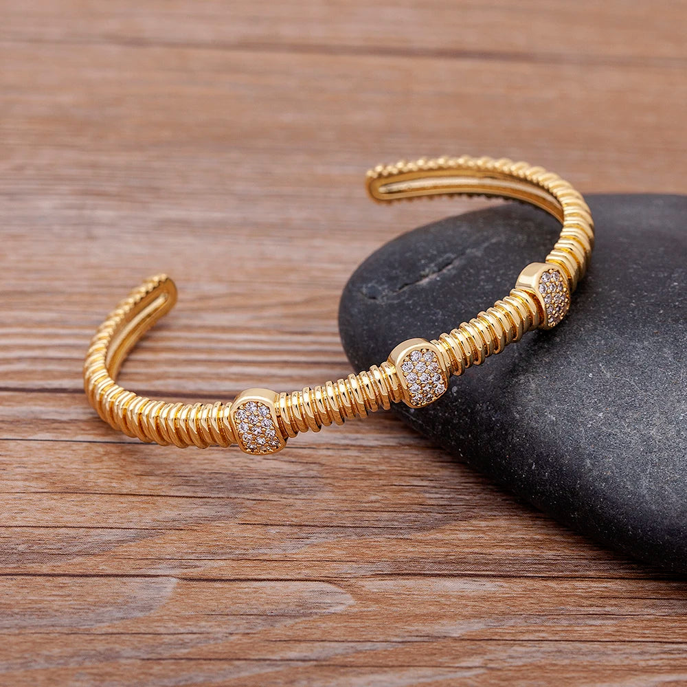 ChooseMe Punk Copper Zircon Crystal Open Cuff Bangle