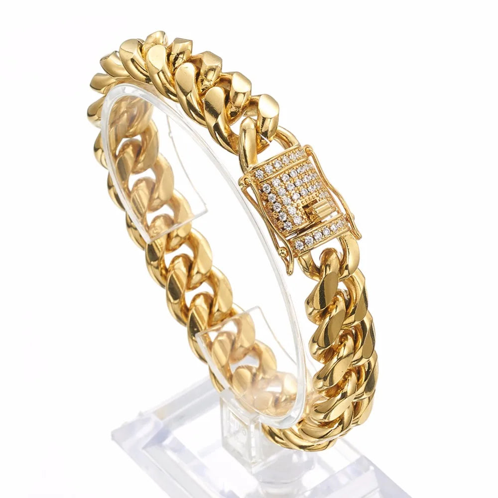 ChooseMe Bracelet gourmette en acier inoxydable avec cristaux Miami