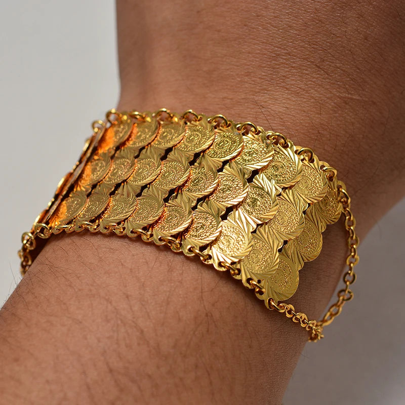 Gold-Color Middle Eastern Islamic Money Coin Bangle