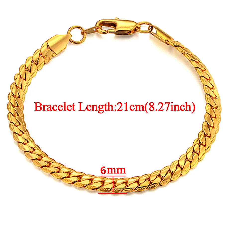 Gold Silver Color Stainless Steel 6mm Snake Chain Bracelets Neckalce For Women Men Fashion Party Wedding Jewelry Sets Gifts