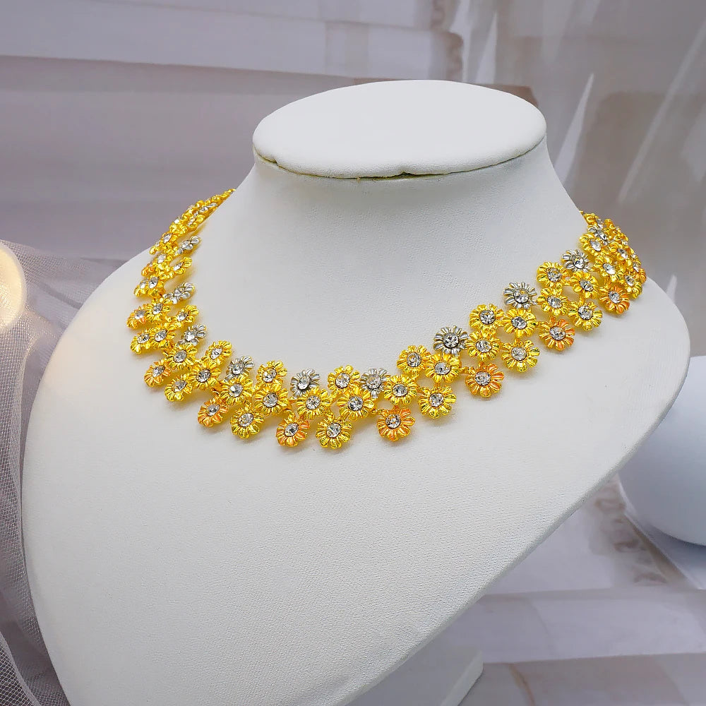 Dubai Women Gold Color Jewelry Sets African Wedding Bridal Gifts For Saudi Arab Necklace Bracelet Earrings Ring Jewellery Set