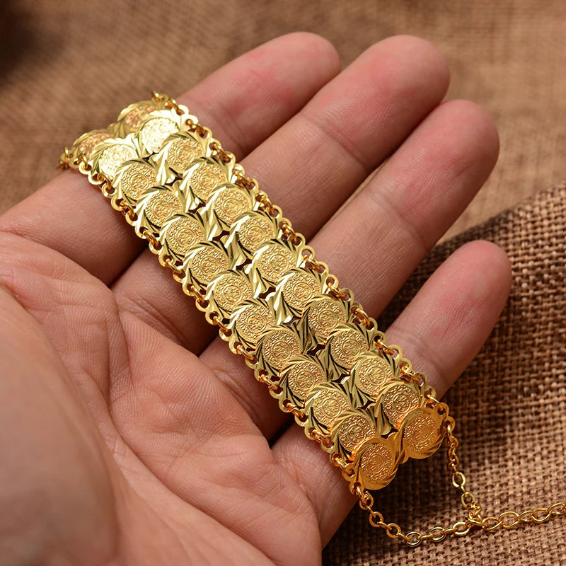 Gold-Color Middle Eastern Islamic Money Coin Bangle