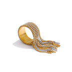 Bague de doigt réglable en acier inoxydable Yhpup avec chaîne et pompon, plaqué or 18 carats PVD, breloque de haute qualité, bijoux dorés élégants