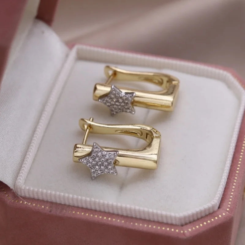 French Two-Tone Geometric Water-Drop Zircon Earrings