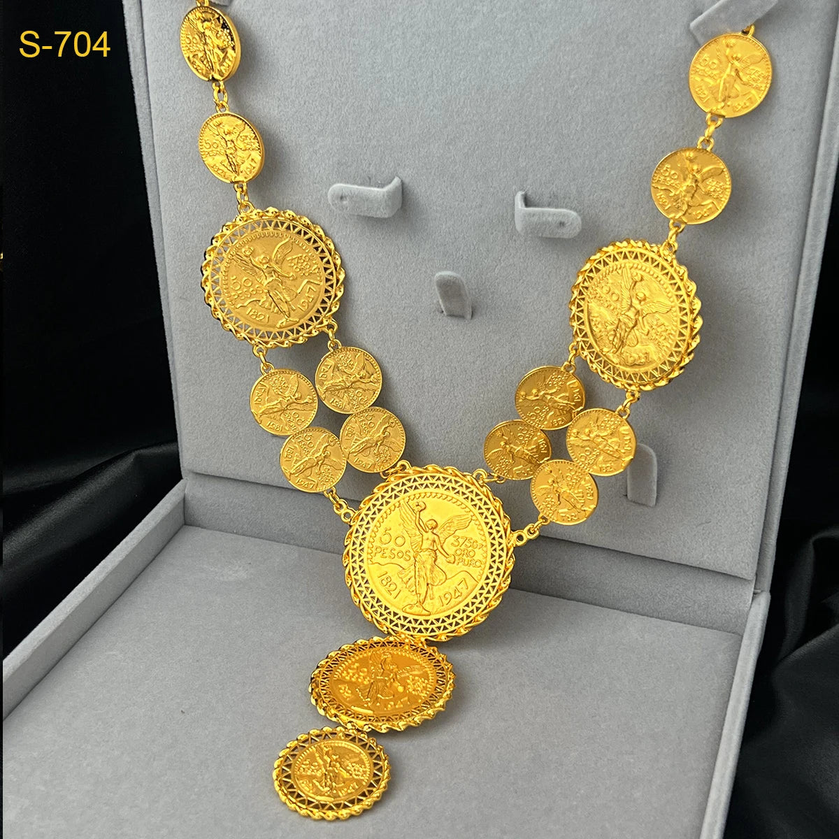 Dubai Gold Color Coin Necklace Bracelet Jewelry Sets For Women African Ethiopian Bridal Wedding Luxury Gifts