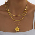 Retro Gold Color Flower & Snake Chain Necklace Set, 2 Pcs/Set