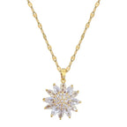 Collier Pendentif Tournesol Pivotant Tendance en Acier Inoxydable et Zircon