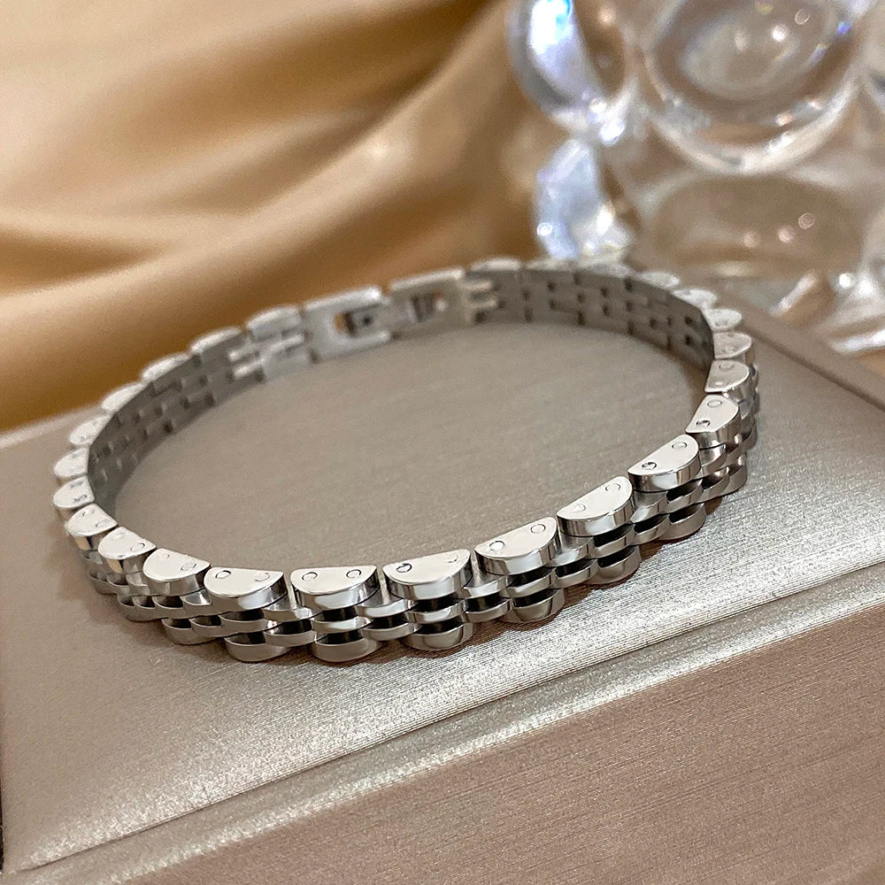 ChooseMe Five-Layer 10mm Beaded Two-Tone Stainless Steel Watch-Chain Bangle