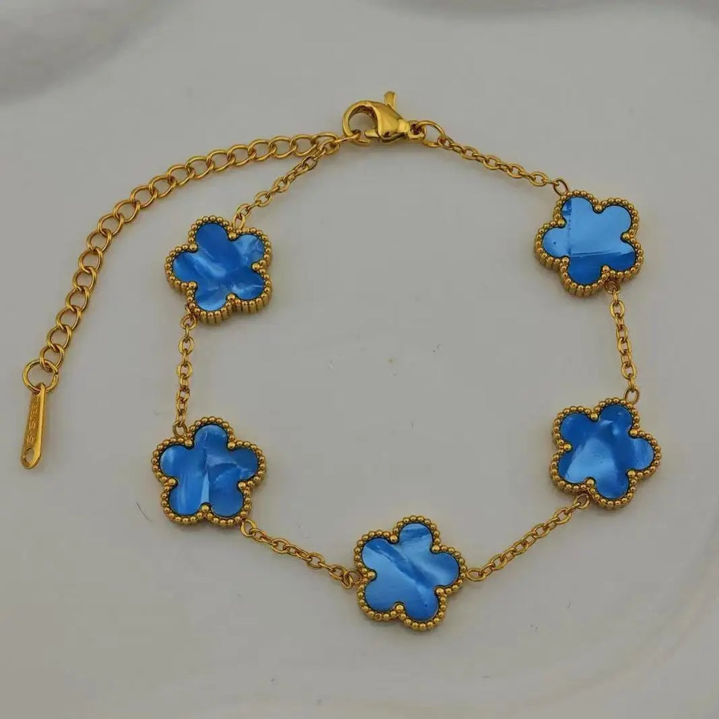 18k Gold Plated Lucky Five-Leaf Flower Stainless Steel Bracelet Women's Exquisite Five-Pointed Star Luxury Party Jewelry Gift