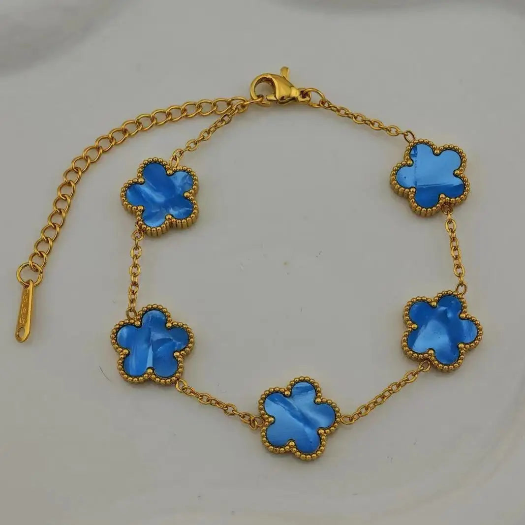 18k Gold Plated Lucky Five-Leaf Flower Stainless Steel Bracelet Women's Exquisite Five-Pointed Star Luxury Party Jewelry Gift