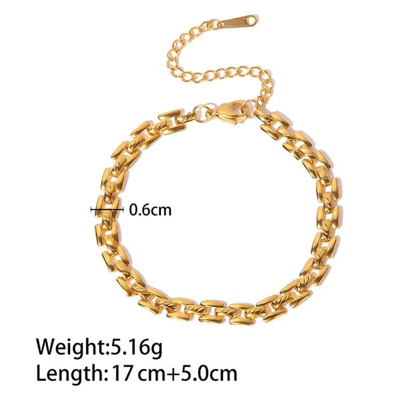 Vintage Stainless Steel Watch-Strap Chain Bracelet