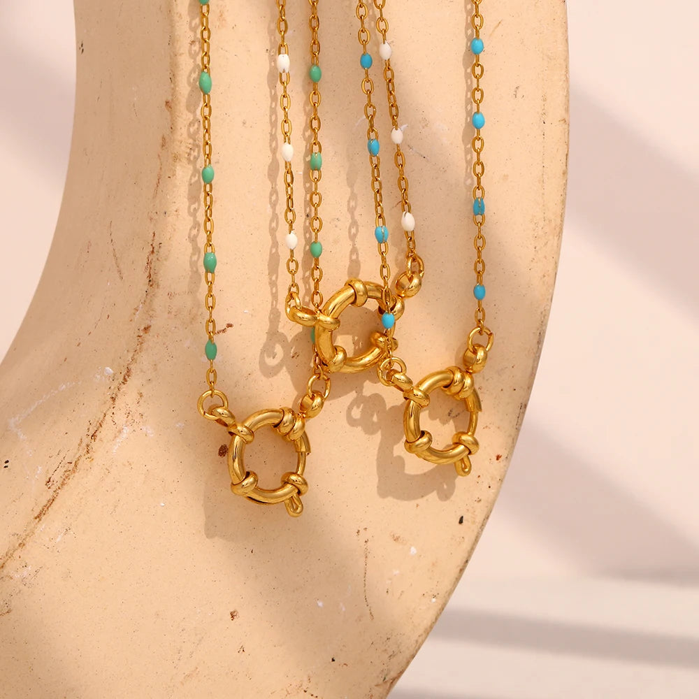 ChooseMe Clip Oil Drop Beads Spring Buckle Necklace