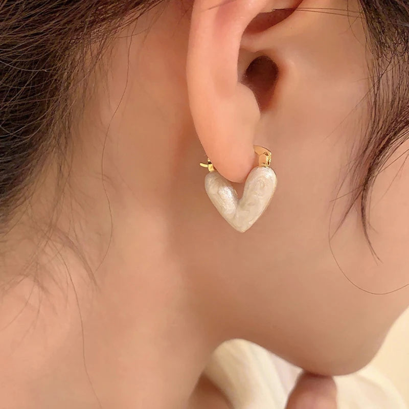 Korean Elegant Light Luxury Heart Dangle Earrings